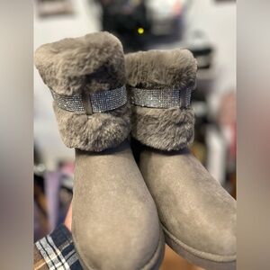 Juicy Couture Fur Boots with Rhinestone Strap